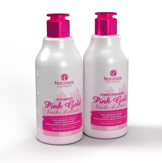 Home Care Maintenance Pink Gold Pearl Bath Hair Treatment Kit 2x300ml